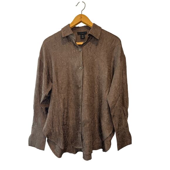 House of Harlow 1960 Brown Embossed Blouse Statement Sleeve Cuffs Size Small - Picture 1 of 8